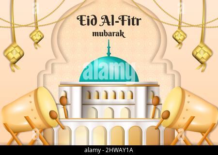 Realistische eid al fitr mubarak Illustration mit gegraben Stock Vektor