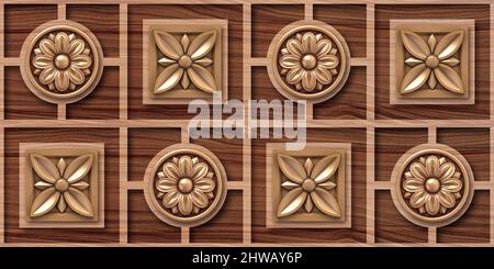 3D Golden Flower Holz Wandfliesen Design, Drucken in Ceramic Industries schöne Reihe von Fliesen im traditionellen Stil in Wanddekor-Design Stockfoto