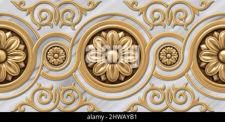 3D Golden Flower Marmor Wandfliesen Design, Drucken in Ceramic Industries schöne Reihe von Fliesen im traditionellen Stil in Wanddekor-Design Stockfoto