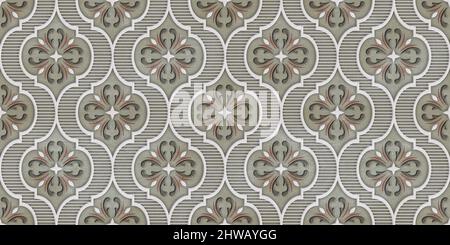 Mehrfarbige digitale Wandfliesen Design für Interior abstrakt Wohnkultur verwendet keramische Wandfliesen Hintergrund Textur, Blume mit Blatt nahtlose Muster. Stockfoto
