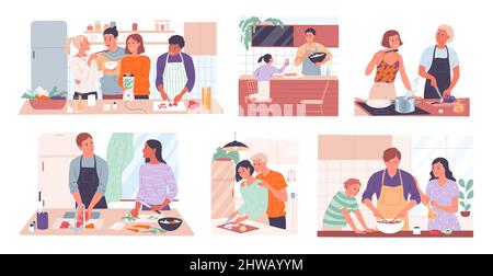 Szenen mit Menschen, die Essen kochen. Stock Vektor