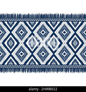 Marineblauer Indigo-Diamant auf weißem Hintergrund. Geometrische ethnische orientalische Muster traditionelles Design für, Teppich, Tapete, Kleidung, Verpackung, Batik, fabri Stockfoto