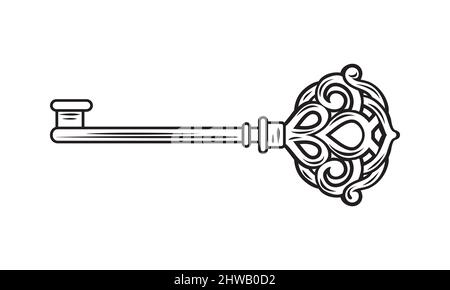 goldene Farbe Alte Tür Schlüssel Vektor Symbol Illustration isoliert auf weißem Hintergrund Stock Vektor
