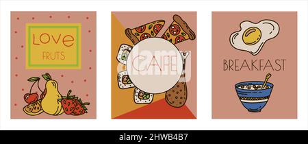 Vector Food Doodle Banner. Handgemachte Line Art Karten. Menu Restaurant. Skizze Illustration von gesunden Lebensmitteln. Logo Symbol Design Stock Vektor