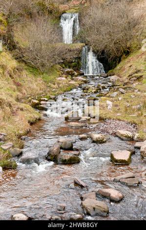 Wasserfälle in Blaen y Glyn Uchaf, Brecon Beacons, Wales Stockfoto