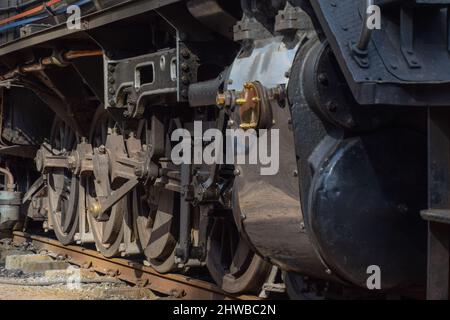 Dampf-Eisenbahnrädern Stockfoto