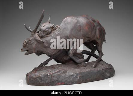 Panther, der einen Hirsch ergeibe. Künstler: Antoine-Louis Barye, Französisch, 1796–1875 Stockfoto