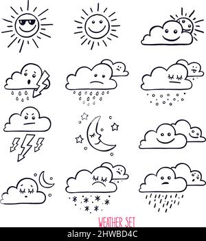 Set von niedlichen Wetter-Symbole. Handgezeichnete Illustration Stock Vektor