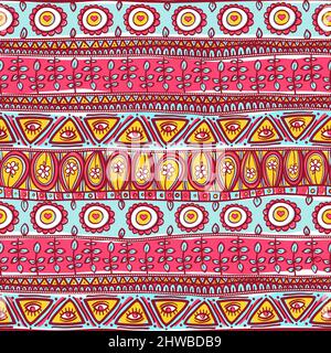 Schöne Tribal gestreift nahtlose rosa und blau Ornament Stock Vektor
