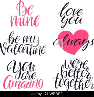 Niedliche handgeschriebene Schriftzüge zitieren den Valentinstag Stock Vektor
