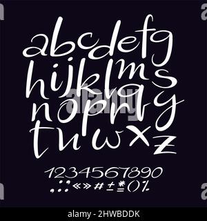Vektor-Alphabet. Schöne handgeschriebene Buchstaben und Zahlen Stock Vektor