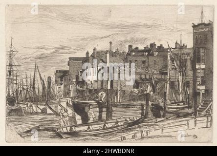 Thames Police (Wapping Wharf), aus dem Themse Set (Eine Serie von sechzehn Radierungen von Szenen auf der Themse und anderen Themen). Künstler: James McNeill Whistler, Amerikaner, 1834–1903 Stockfoto