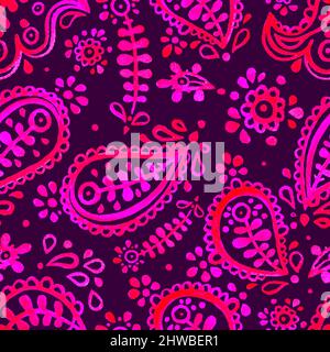 Schöne nahtlose Aquarell rosa und lila floralen Hintergrund. paisley-Muster. Handgezeichnete Illustration Stock Vektor