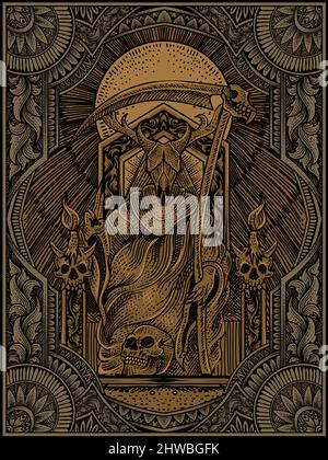 Illustration Vektor König satan auf Gothic Gravur Ornament Stil Stock Vektor