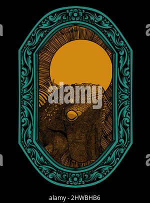 Illustration Vektor Leguan mit Gravur Ornament Stock Vektor