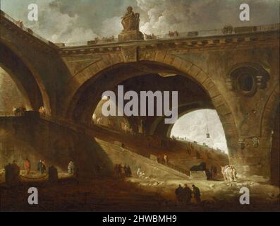 Die Alte Brücke. Künstler: Hubert Robert, Französisch, 1733–1808 Stockfoto