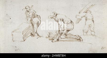 Drei Figurstudien. Künstler: Stefano Della Bella, Italienisch, 1610–1664 Stockfoto