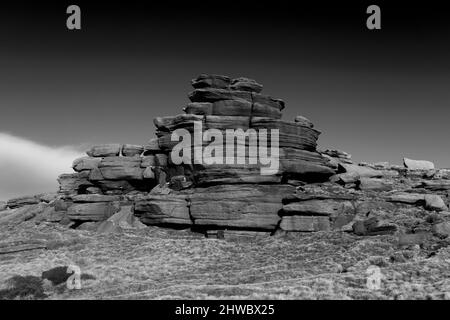 Pym Chair Rock Formation auf Kinder Scout, Pennine Way, Peak District National Park, Derbyshire, England, Großbritannien Stockfoto