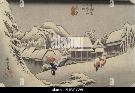 Nachtschnee bei Kanbara, aus der Serie 53 Stationen der T?kaid?. Künstler: Utagawa Hiroshige, Japanisch, 1797–1858 Stockfoto