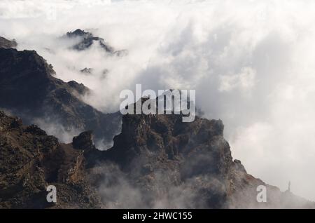 Klippen des Nationalparks Caldera de Taburiente im Nebel. La Palma. Kanarische Inseln. Spanien. Stockfoto