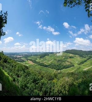 Luftpanorama auf Champagnerweinlagen in der Nähe von Epernay, Champange, Frankreich Stockfoto