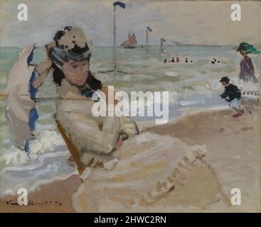 Camille am Strand in Trouville. Künstler: Claude Monet, Französisch, 1840–1926 Stockfoto