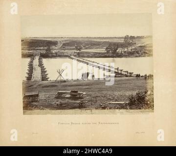 Pontonbrücke über den Rappahannock, Platte 32 aus Gardners fotografischen Skizzenbuch des Krieges. Künstler: Timothy O’Sullivan, Amerikaner, ca. 1840–1882 Stockfoto