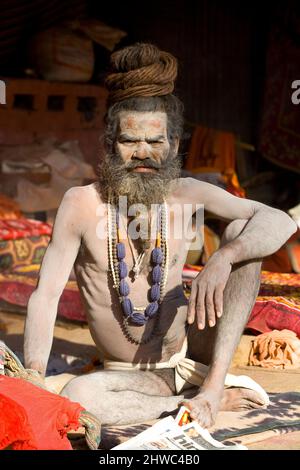 Indien, Hindu, Festival, Ganges, Ikone, Kumbh Mela, Wallfahrt, Ganges River, Travel India,Holy River, Religion. Hinduismus, Naga, Sadhu, Diwali, Festival Stockfoto