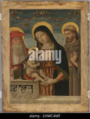 Jungfrau und Kind mit den Heiligen Hieronymus und Franz von Assisi. Künstler: Bernardino di Betto, genannt Pinturicchio, italienisch, Perugia, aktiv in Siena, Ca.1454–1513 Stockfoto