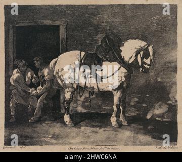 Cheval que l’on ferre (Ein gezapftes Zugpferd, das beschlagen wird). Lithograph: Louis Courtin, französisch, 1788–1841After: Théodore Géricault, französisch, 1791–1824 Stockfoto