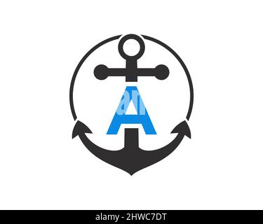 Ankerlogo mit Buchstabenkonzept. Initiale Einen Brief mit Anker. Marine, Segelboot Logo Stock Vektor