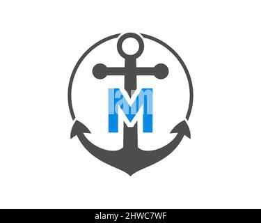 Ankerlogo mit M-Letter-Konzept. Anfangsbuchstabe M mit Anker. Marine, Segelboot Logo Stock Vektor