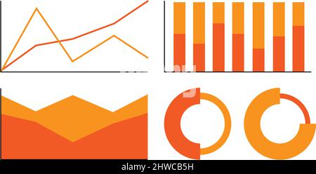 Infografiken eingestellt. Vektor Illustration von vier verschiedenen Diagrammen und Grafiken in orange Farben. Stock Vektor