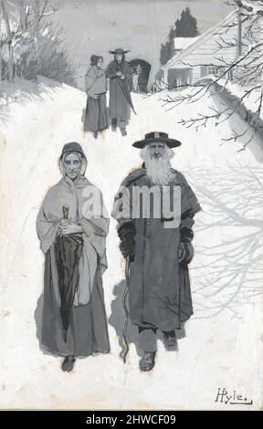 The Dunkers - Going to Meeting, Zeichnung einer Illustration veröffentlicht in Harper’s Monthly, Oktober 1889. Künstler: Howard Pyle, Amerikaner, 1853–1911