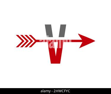 Finanzlogo mit V-Buchstaben nach oben Pfeilkonzept. Anfängliches V-Letter-Logo für Finanzmarketing, Unternehmen und Management Stock Vektor