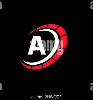 Sportwagen-Logo auf Letter A Speed Concept. Car Automotive Template für Pkw-Service, Kfz-Reparatur mit Geschwindigkeitsmesser Ein Buchstabe Logo-Design Stock Vektor