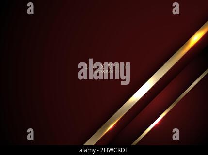 Abstract 3D rote und goldene Streifen Dreiecke Formen mit glänzenden goldenen Linien Lichteffekt auf dunklem Hintergrund Vorlage Luxus-Stil. Vektordarstellung Stock Vektor