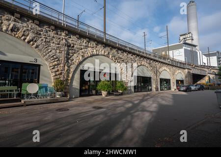 Viadukt Street Shops - Renewal Area in Zurich West - Zürich, Schweiz Stockfoto