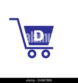 Einkaufswagen auf Buchstabe D Initial Online und Shopping Logo Concept Template Stock Vektor