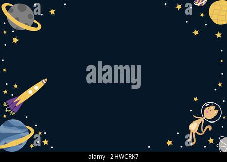 Hintergrund des Raumvektors. Handgezeichnete Planeten, Weltraumraketen, Sternenbanner mit Platz für Text Stock Vektor