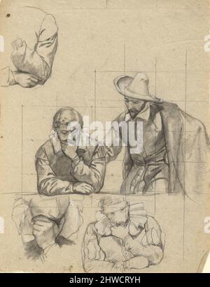 Unbekannte Gruppe, Skizze für die Unterzeichnung des Compact in der Kabine der Mayflower. Künstler: Edwin White, Amerikaner, 1817–1877 Stockfoto