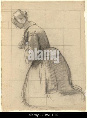 Betende Frau, Skizze für die Unterzeichnung des Compact in der Kabine der Mayflower. Künstler: Edwin White, Amerikaner, 1817–1877 Stockfoto