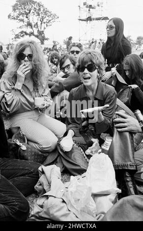 Jane Fonda in der Menge beim Isle of Wight Festival 30.. August 1969. Stockfoto