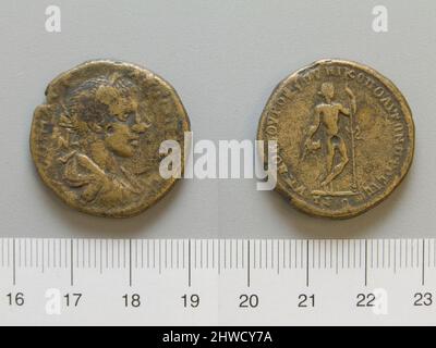 4 Assaria von Caracalla, römischer Kaiser aus Nikopolis. Herrscher: Caracalla, römischer Kaiser, 188–217 n. Chr., regiert 198–217 n. Chr. Münzstätte: Nicopolis ad Istrum Stockfoto