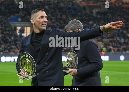 Mailand, Italien. 04. März 2022. Der Ex-Inter-Spieler Marco Matrazzi wird vor dem Spiel zwischen Inter und Salernitana bei Giuseppe Meazza in Mailand in die Hall of Fame of Inter aufgenommen. (Foto: Gonzales Photo/Alamy Live News Stockfoto