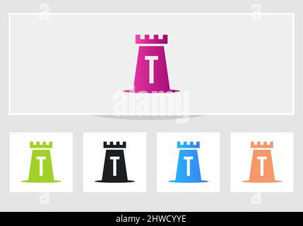 Castle Logo auf Brief T. Castle King Logo Design Initial T Letter Concept Vektor-Vorlage Stock Vektor
