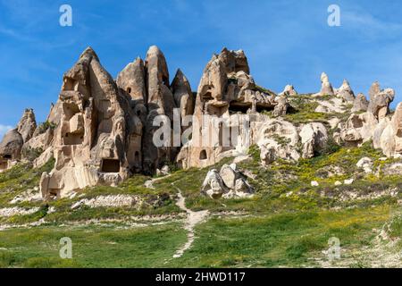 Einzigartige geologische Formationen in Kappadokien, Göreme, Nevşehir, Türkei. Stockfoto