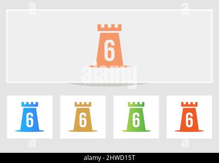 Schloss-Logo Auf Brief 6. Castle King Logo Design Initial 6 Brief Konzept Vektor-Vorlage Stock Vektor
