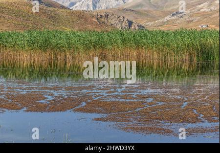 Die Region Taşeli in Antalya, auf einer Höhe von 2.000 Metern, bringt ihre Besucher mit einer friedlichen Natur mit ihren Seen, Bergen und Steinhäusern zusammen. Stockfoto