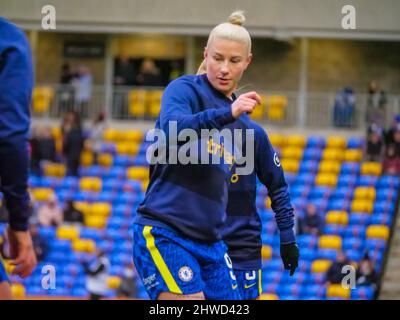 Wimbledon, London, Großbritannien. 05. März 2022. Bethany England (9 - Chelsea Women) wärmt sich vor dem Spiel zwischen Chelsea Women und Manchester City Women beim FA Women's Continental Tires League Cup Final 2022 im Cherry Red Records Stadium, Plough Lane, Wimbledon am 5.. März 2022 auf Claire Jeffrey/SPP Credit: SPP Sport Press Photo. /Alamy Live News Stockfoto